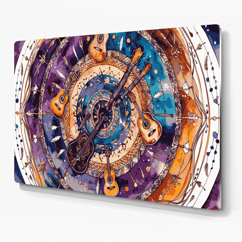 "Music Festival", art mural brun et motifs bohémiens, H 24 po x l 36 po