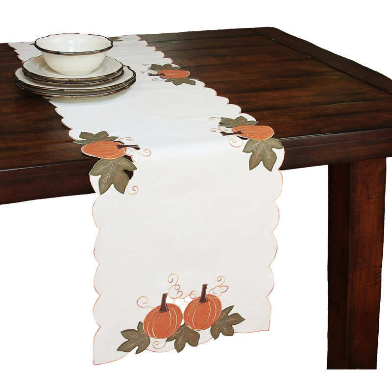 Chemin de table linge brodée nappe Samons, L 36 po x l 16 po