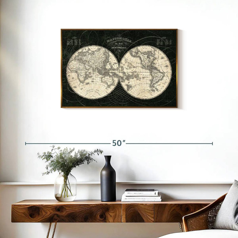 Monde français Licata noir et blanc, 46 po x 31 po, Cadre flottant doré