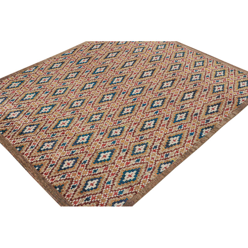 Moroccan Hand Knotted Geometric Area Rug, Rectangle 10' x 14'