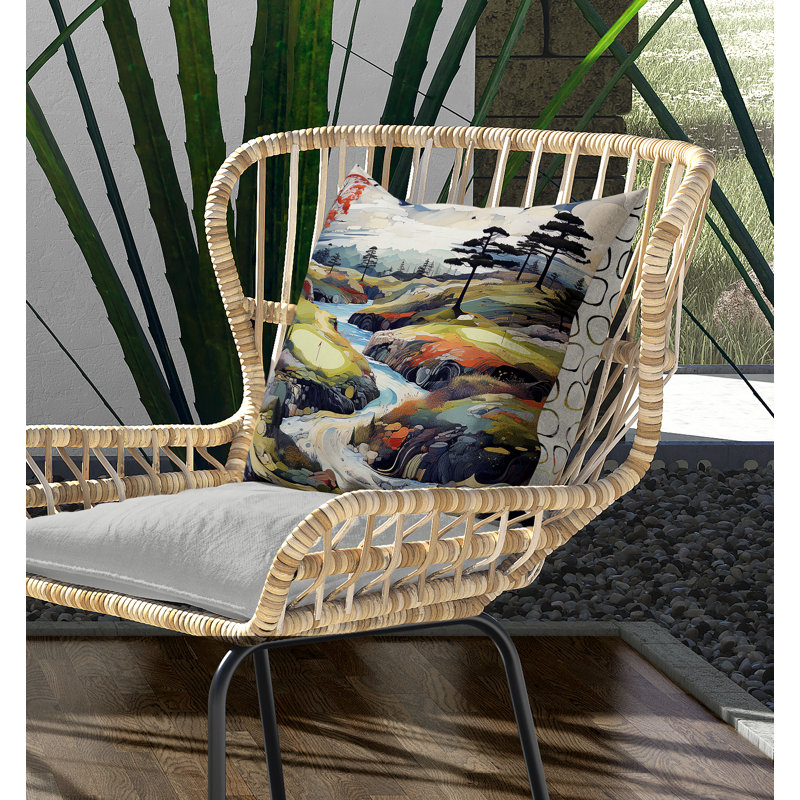 Coussin en suède avec housse amovible Mountain Vista, H 20 po x l 20 po, Bleu / rouge / jaune