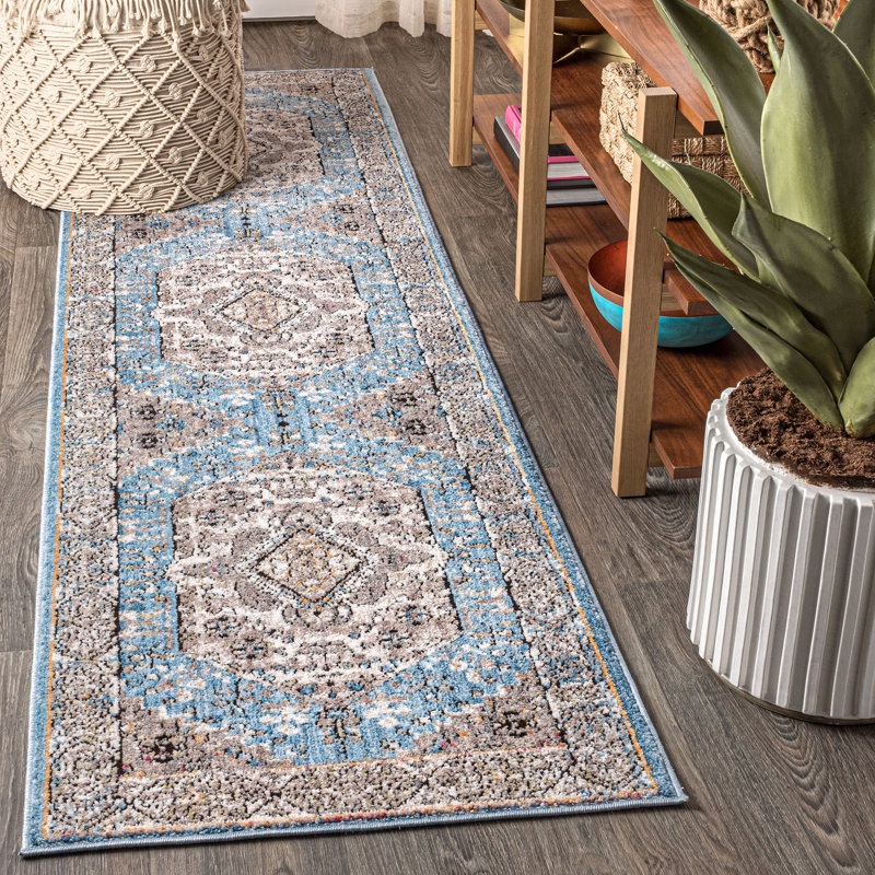 Stilwell Vintage Medallion Turquoise/Gray Rug, Runner 2'3" x 8'