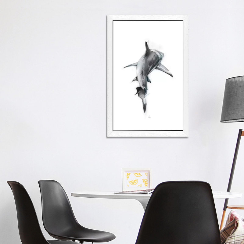 Shark III by Alexis Marcou - Print on Canvas, 66.04 cm H x 45.72 cm W, White Framed