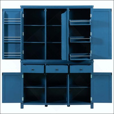 Garde-manger autoportant Farmhouse, armoire de rangement avec tablettes de porte, tablettes réglables, plateaux coulissants et tiroirs
