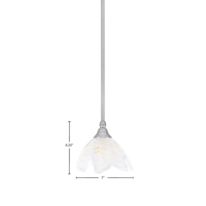 Mini-luminaire suspendu à tige avec verre de glace doré 7 po, Nickel brossé