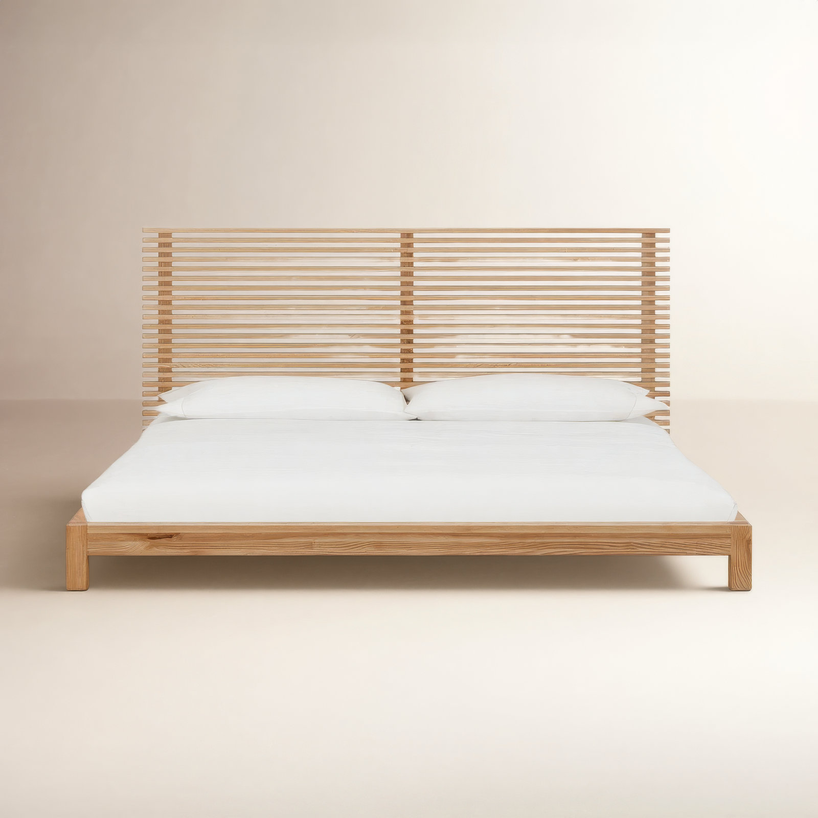 Finnian Solid Wood Bed, King, Light Oak