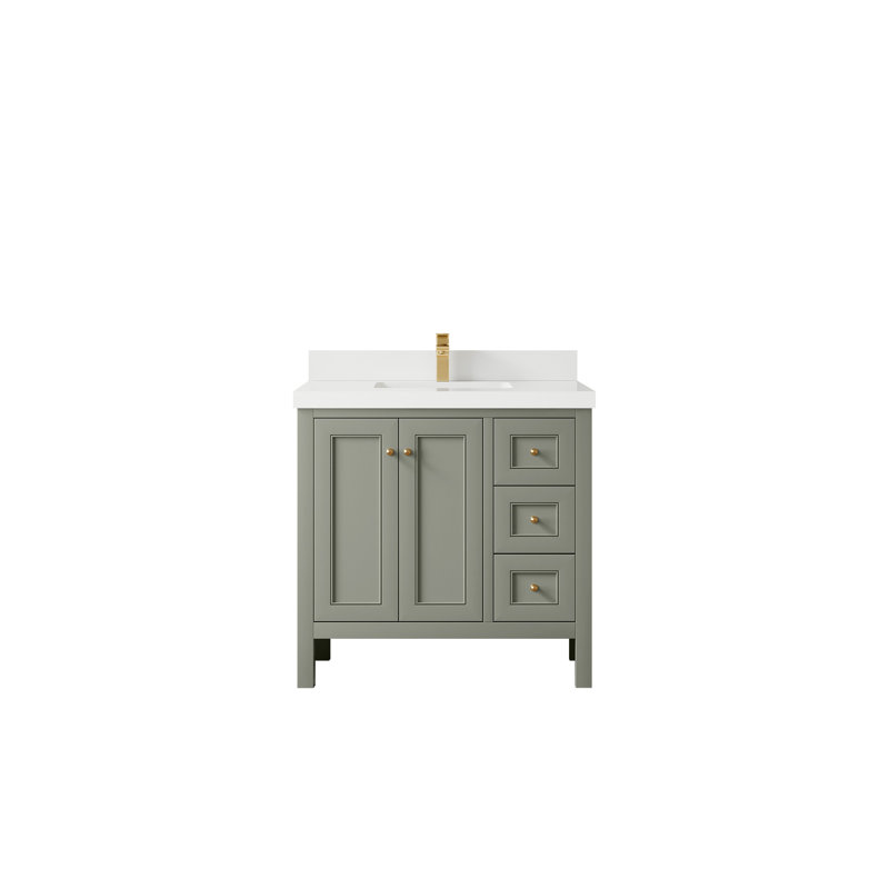 Nashville X P 22 po Meuble-lavabo central en albâtre, Evergreen, Laiton Berkshire