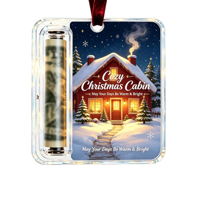 Christmas Cash Ornament – Acrylic Money Hanging Decoration with Rolled Cash Storage & Ribbon for Xmas Tree (A-D)