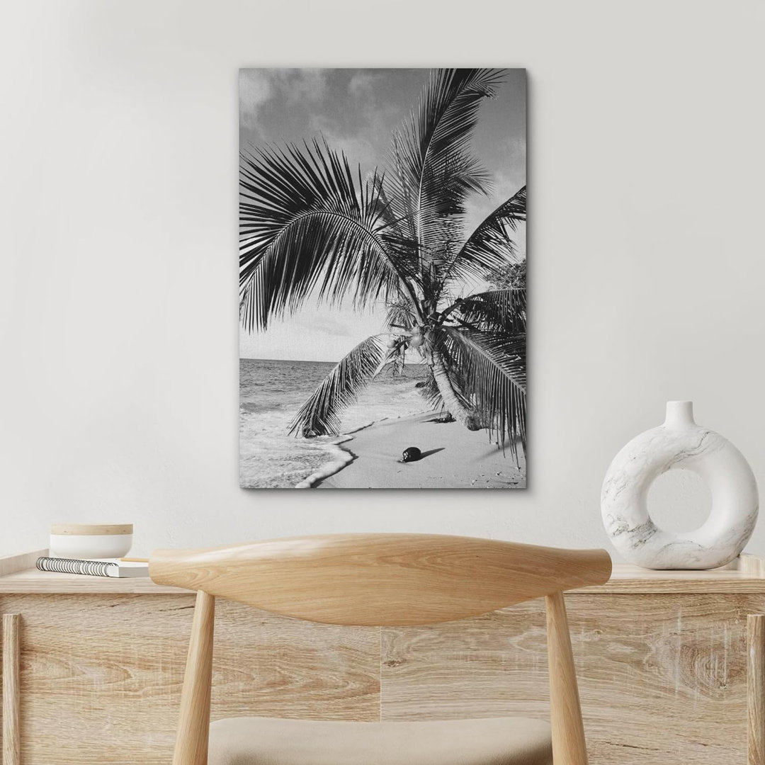 Tropical Palm Vintage Film Grain Beach & Palm Tree Floral Plants Photography Modern Art Rustic On Canvas Print IDEA4WALL 