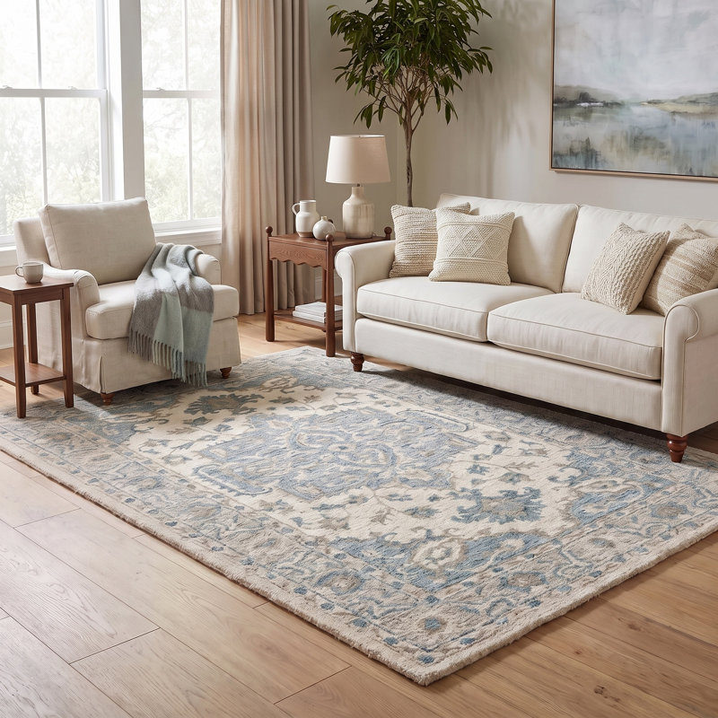 Tapis en laine naturel fait à la main Adelbert, Rectangle 5 pi x 7 pi 9 po
