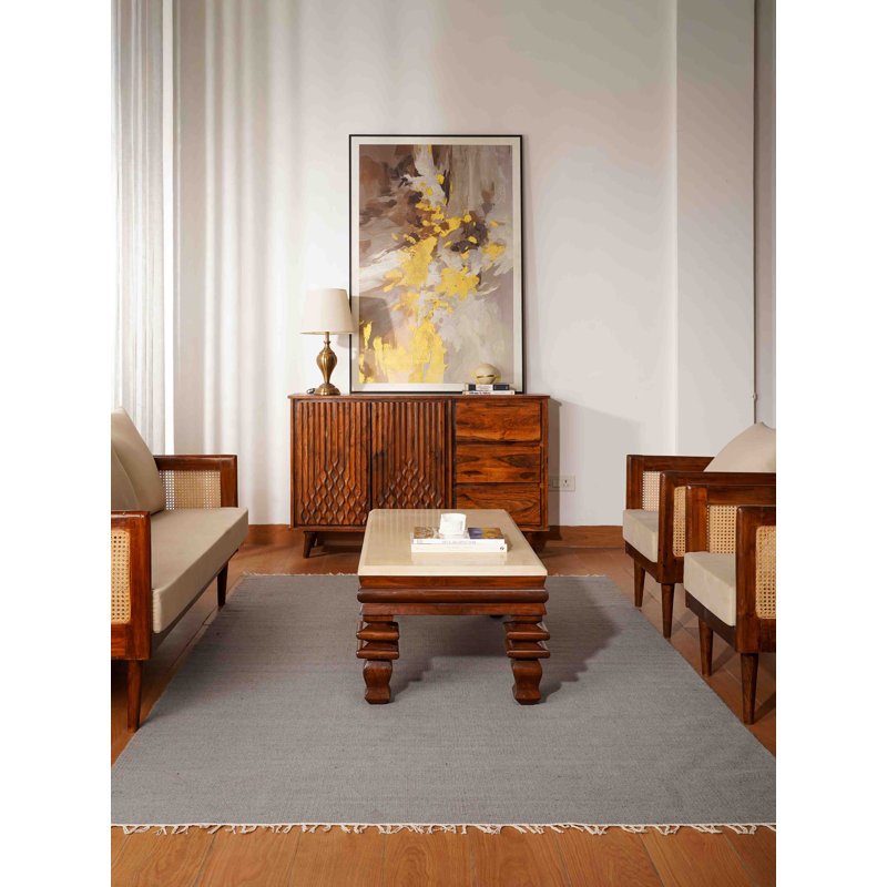 Tapis en laine tissés à la main et à plat Alithea - 10 pi x 13 pi, rectangulaires, couleur argent, motif uni uni, tapis faits à la main et à poils courts pour salon, chambre à coucher