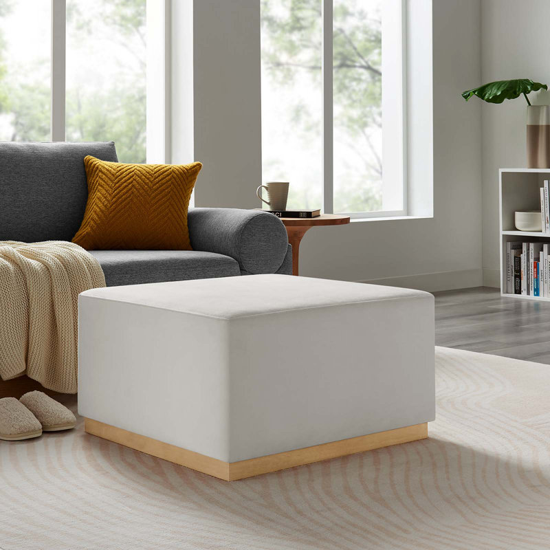 Modway Tilden Upholstered Ottoman, Alabaster Velvet
