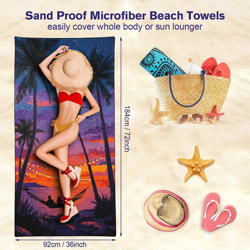 Serviette de plage Palm Tree, 32 po x 63 po, serviette de plage en microfibre ciel étoilé, séchage rapide