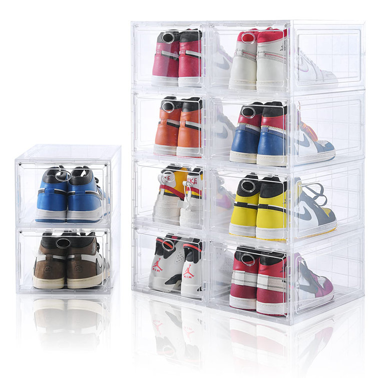 Shoe Boxes Clear Plastic Stackable 10 Pack Sneaker Storage Boxes with  Magnetic Door, Acrylic Boxes for Display, Strong and Sturdy Fit Shoe Size  Up to