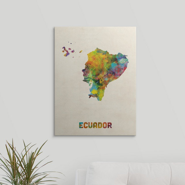 «Ecuador Watercolor Map» par Abarca, impression, H 48 po x l 36 po x P 1,5 po, Toile