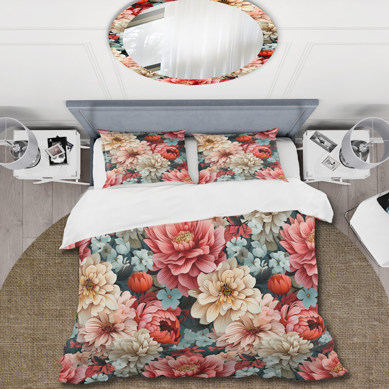 Ensemble de housse de couette Harmony Elegance Peony Blooms - Floral, Housse de couette pour très grand lit et 2 très