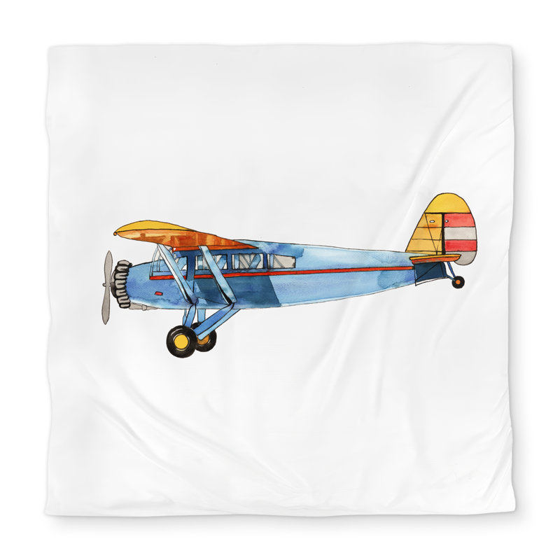 Small Blue Plane Duvet Cover - Aviation Man Cave Decor, Queen Duvet Cover