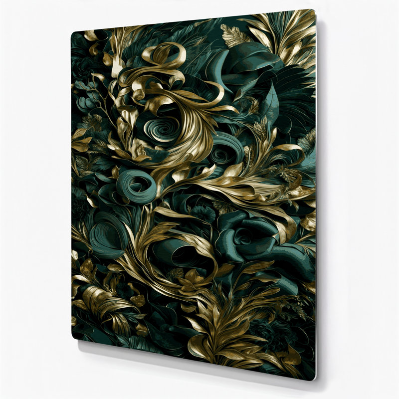 Art abstrait en métal vert 98 fleurs abstraites, H 12 po x l 18 po