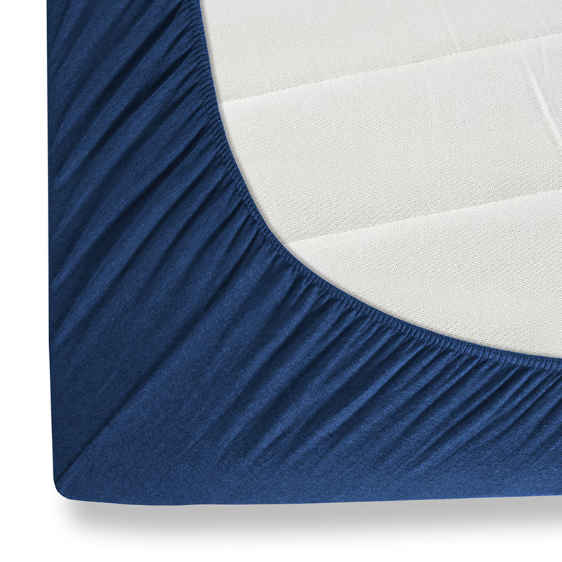  Drap-housse 100% coton Jersey, Bleu, Drap-housse de taille simple