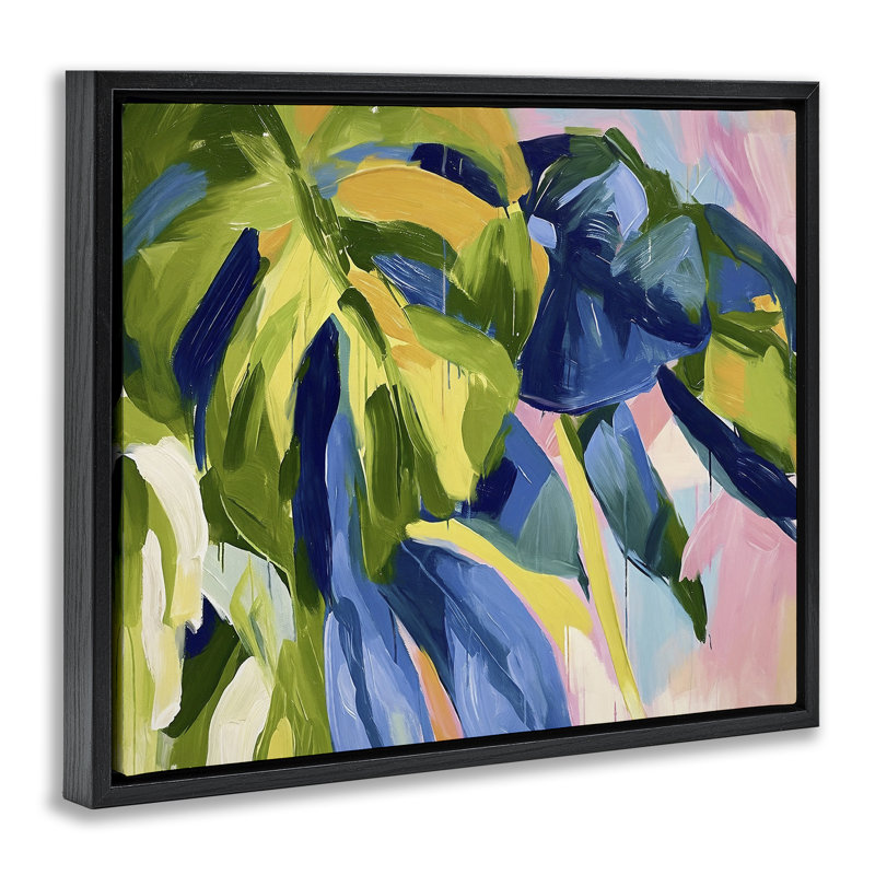 «Tropical Leaves Layered Gold Floater», art mural sur toile par Ramona Murdock, Cadre flottant noir de jais