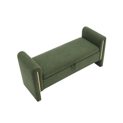Modern Teddy Bed End Bench with Arms and Storage,Upholstered Large Foot Rest Stool, Comfy Window Vanity Bench for Living Room,Bedroom,Dorm,Coffee Table,Teddy Olive 