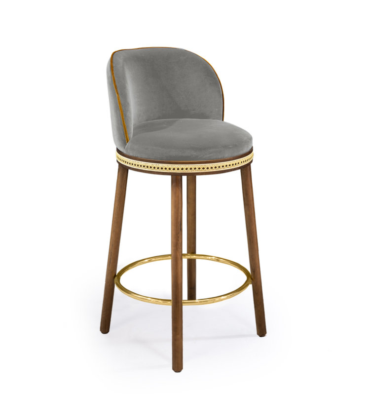 Tabouret de bar et de comptoir Alma, Tabouret de bar (siège d'une hauteur de 30 po), Laiton satiné, Brouillard