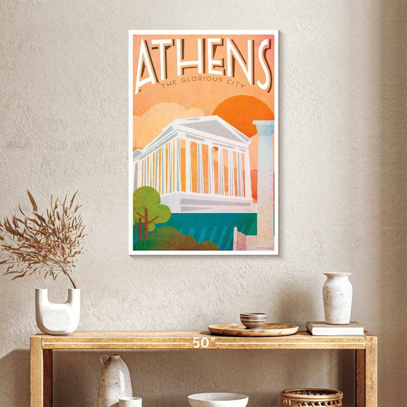 Affiche rétro d'Athènes, H 36 po x l 24 po