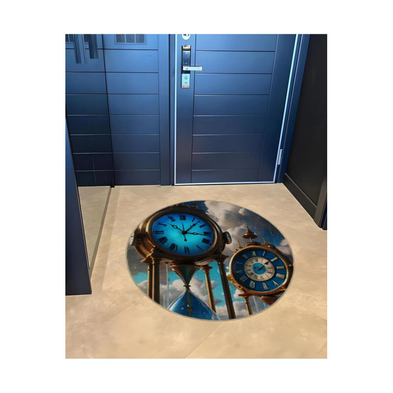 Surrealist Design Sky And Hourglass Patterned Round Woven Base Modern Decorative Carpet, Round 4'
