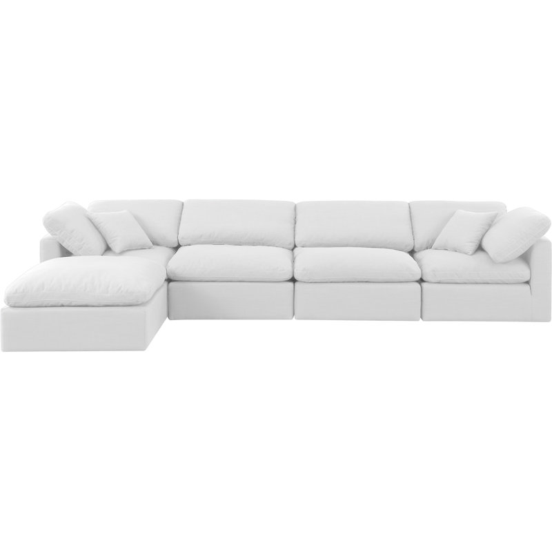 Canapé modulaire en coin 5 pièces Hinami, Tissu texturé en lin blanc