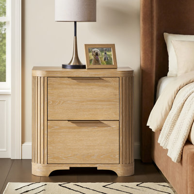 William 26''W Modern 2-Drawer Fluted Nightstand with Power Outlet