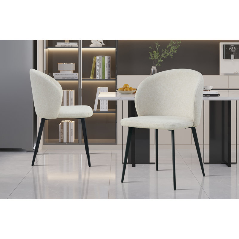 Shakia Tufted Polyester Wingback Dining Chair, Beige