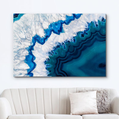 "White Blue Teal Crystal Gemstone Landscape Close Up", reproduction d'art sur toile
