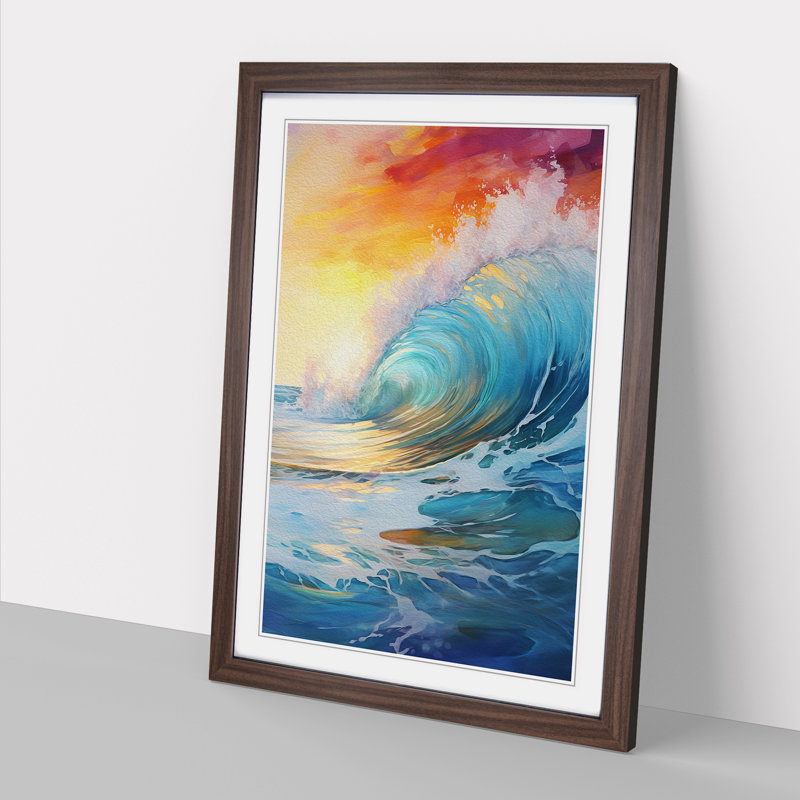Ocean Modern No.3 - Single Picture Frame Print on Wood, Walnut Framed, 46cm H x 34cm W x 2cm D