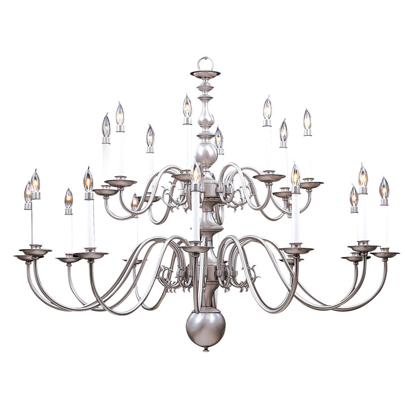 Lustre à plusieurs niveaux de style bougie 20 lumières Jovan, Étain satiné