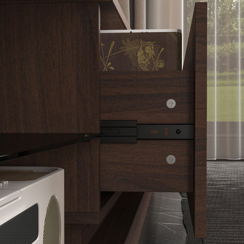 89'' W 2-Drawer Sleek TV Stand Media Console With Ambient Lighting And 2-Tier Tempered Glass