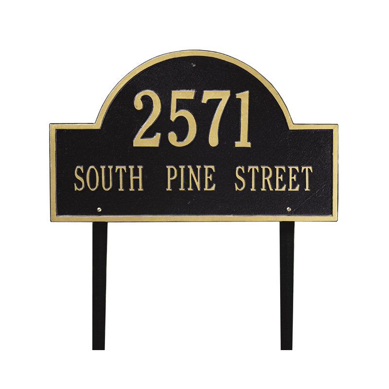 Plaque d'adresse sur 2 lignes pour pelouse, Oui, Noir et or