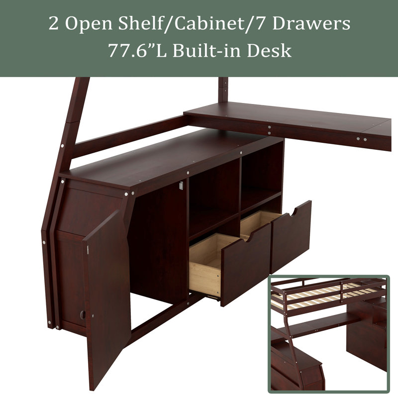 Graclynn Kids Twin Loft Bed with Drawers, Brown