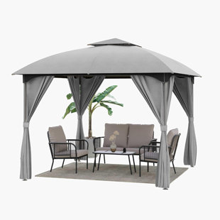 10'X10' Arc Top Patio Gazebo – Outdoor Canopy Tent With Curtains