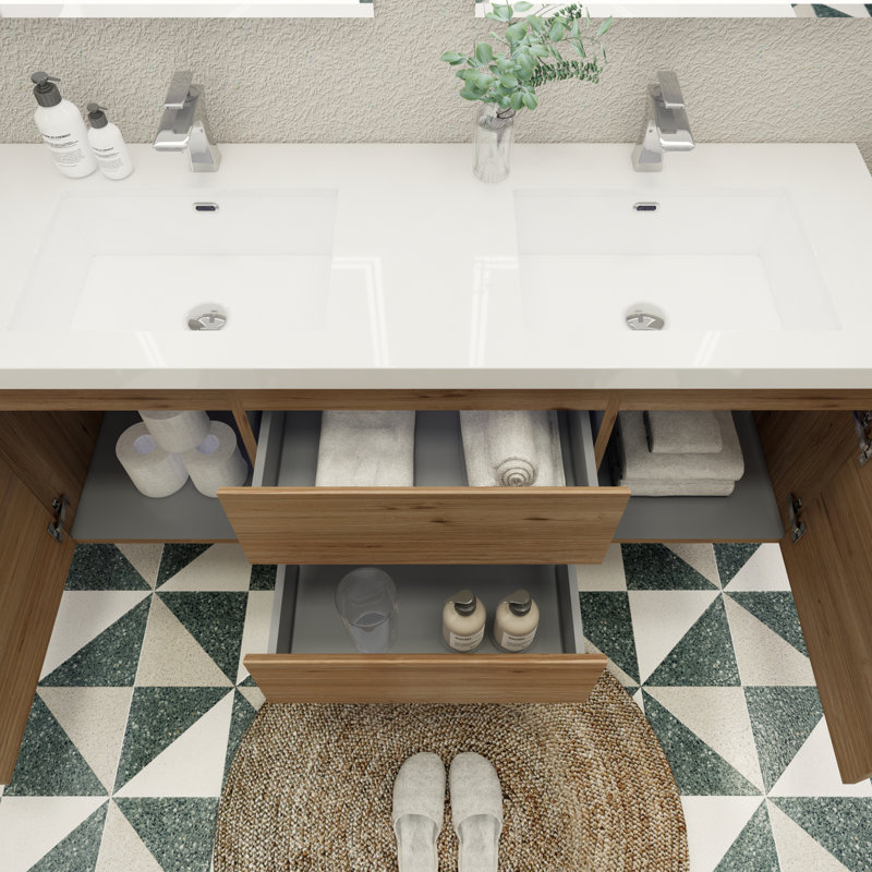 Ensemble de meuble-lavabo double 59 po Aylanna, Chêne naturel
