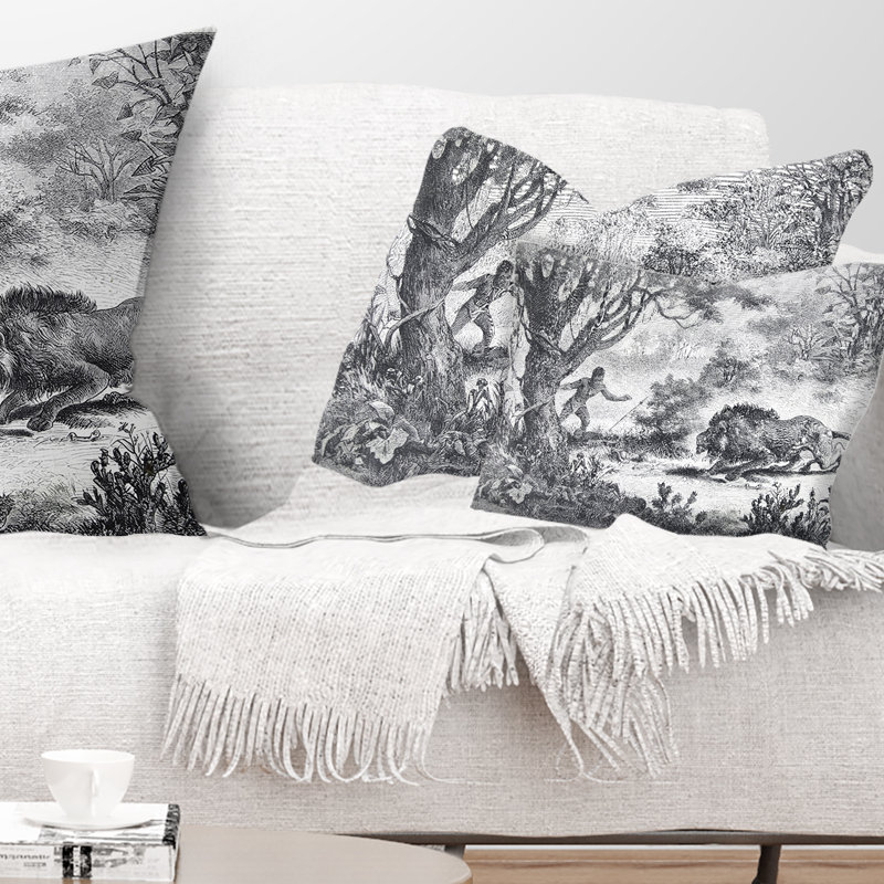 Lion mangeant un homme - Coussin décoratif imprimé animal