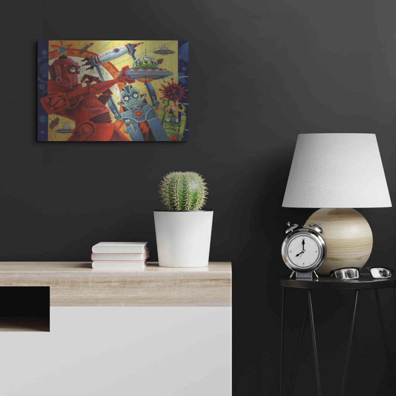 «Robotic Uprising» par David GalcArtutt, art mural en métal, H 16 po x l 24 po