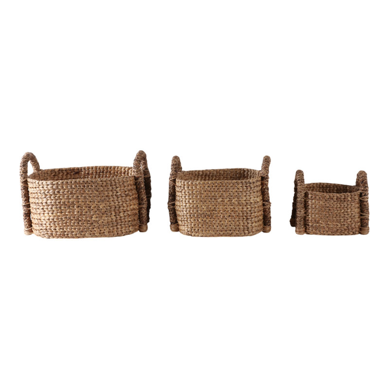 Oval Woven Decorative Baskets With Handles - Decorative Household Storage Organizer Baskets For Multipurpose Home Solutions - Set Of 3, 22.5", Tan