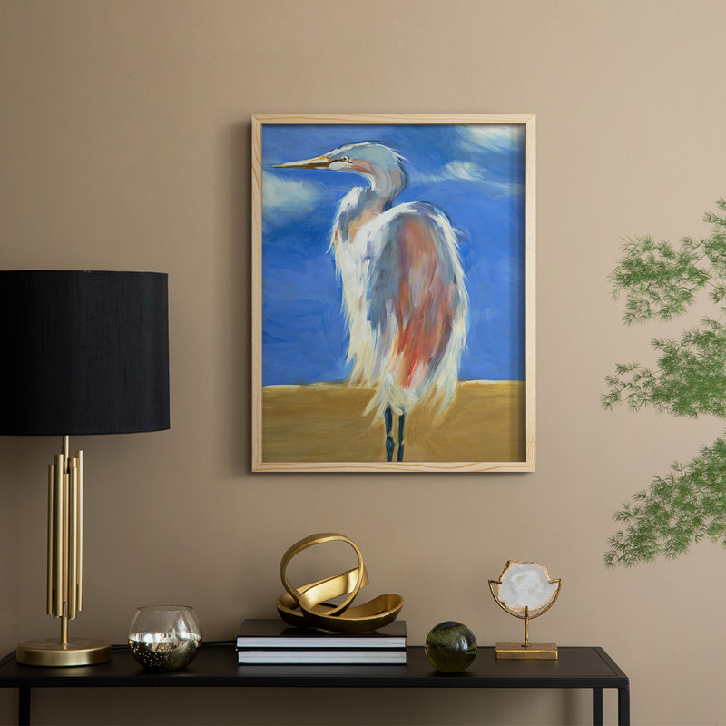 Blue Heron, reproduction encadrée - bois massif, Naturel, H 15 po x l 12 po