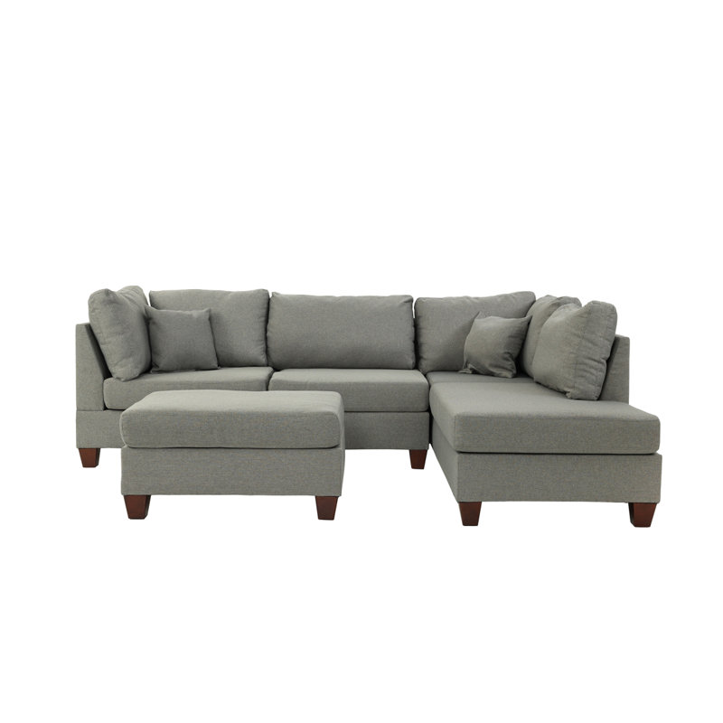 Reversible Grey Polyfiber Sectional Sofa With Ottoman