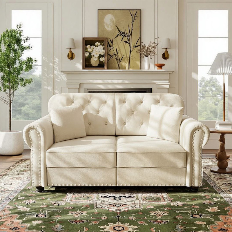 Canapé Chesterfield 63 po en velours, Beige