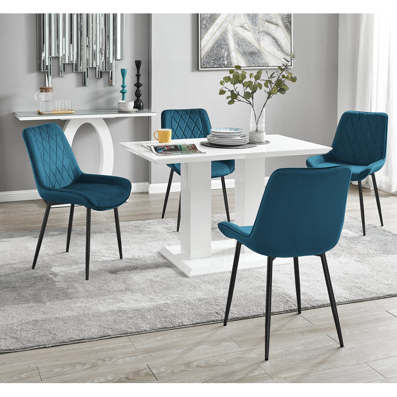 Ensemble de table de salle à manger Eubanks, H 29,53 po x L 47,24 po x l 27,56 po, 5 pièces: table, 4 chaises, Bleu / noir