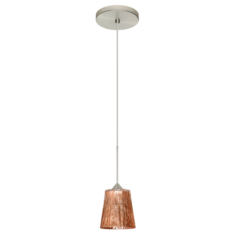 Luminaire suspendu conique à 1 lumière Senesca, Nickel satiné, Halogène, Feuille de pierre cuivré