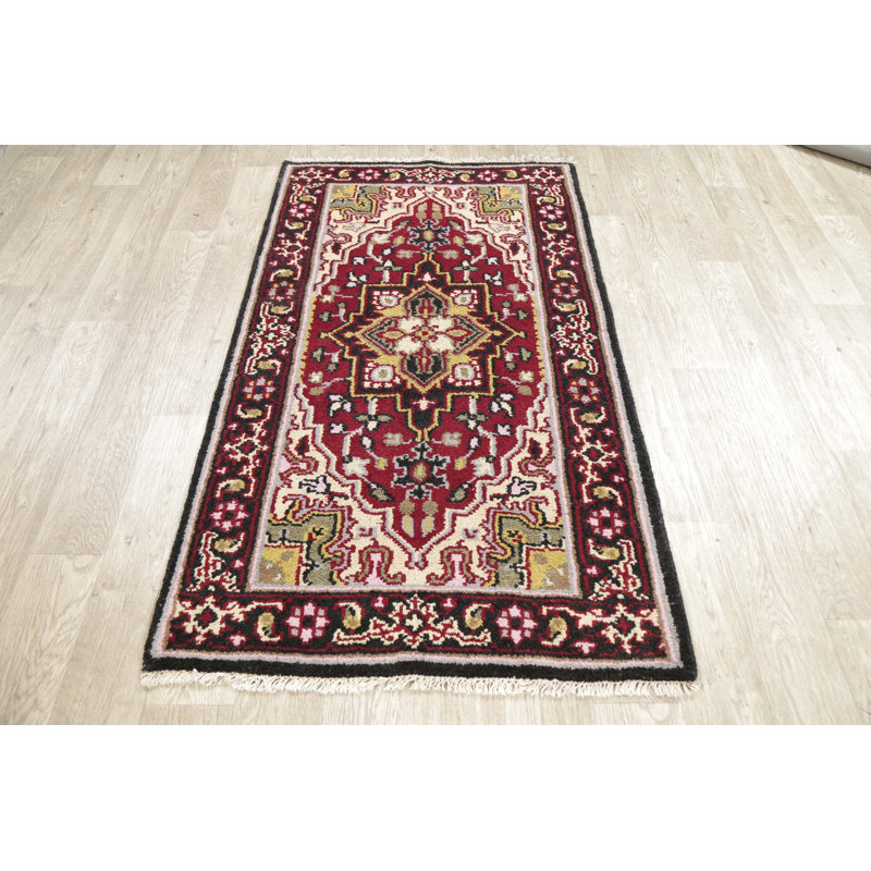 Tapis indien rouge à motif géométrique 3x5