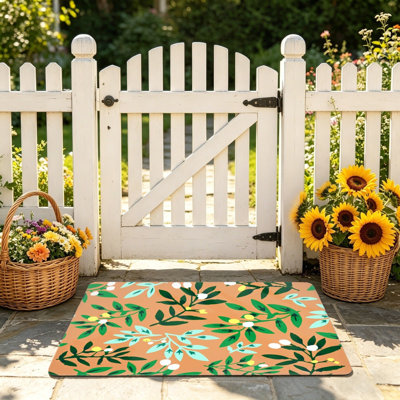 Orange Green Leaf Citrus Pattern Floor Mat 24 x 36 inch for Outdoor and Indoor