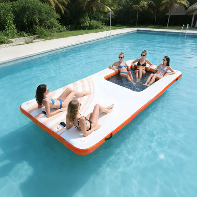 Inflatable Floating Dock, 15 x 6.5 FT Inflatable Dock Platform, Non-Slip Water Air Mat with Portable Carrying Bag and Detachable Ladder, Floating Water Platform Island Raft for Pool Beach Ocean